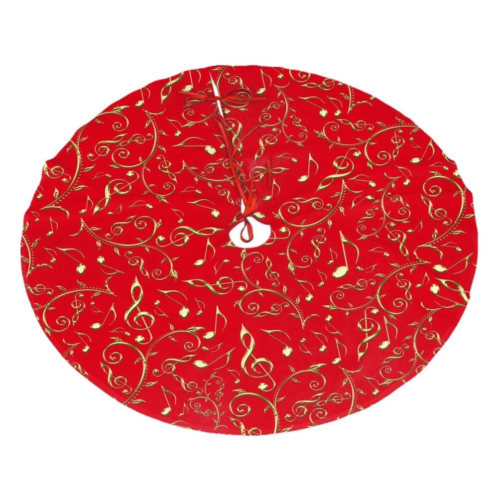 Yssammns Christmas Tree Skirt, Gold Music Notes Music Xmas Plush Tree Skirt Xmas Tree Ornaments for Xmas Holiday Party Decorations 36"
