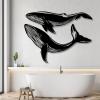 Whale Metal Wall Decor, Large Blue Whale Metal Wall Decor, Aqua Ocean Metal Wall Hanging, Nautical Coastal Home Decor, Modern Metal Wall Art, Metal Wall Art for Living Room (Silver, 47"x28" | 120x70.5 cm + 47"x16" | 120x40 cm) view 3