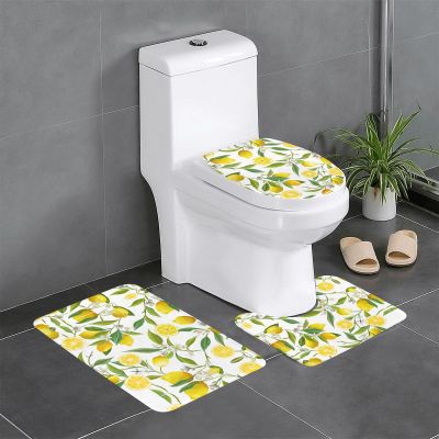 Bathroom Rug Set - Soft and Durable 3-Piece Bath Mat Set - Perfect for Bathroom, Vanity, and Guest Suites Fresh Tropical Lemons