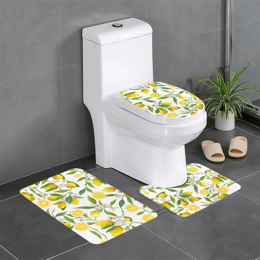 Bathroom Rug Set - Soft and Durable 3-Piece Bath Mat Set - Perfect for Bathroom, Vanity, and Guest Suites Fresh Tropical Lemons