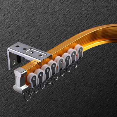 JEDAL Flexible Aluminum Ceiling Curtain Rail, Bendable Ceiling Track for Curtains, Wall Mount Curtain Rail System for Curved Shower Curtain, RV and Sliding Curtain Rod(Gold,4.9ft)