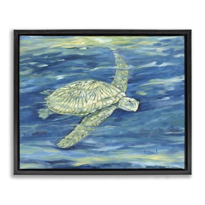 Underwater Turtle Nautical Sea Life, 16 x 20 Inch Canvas in Floater Frame