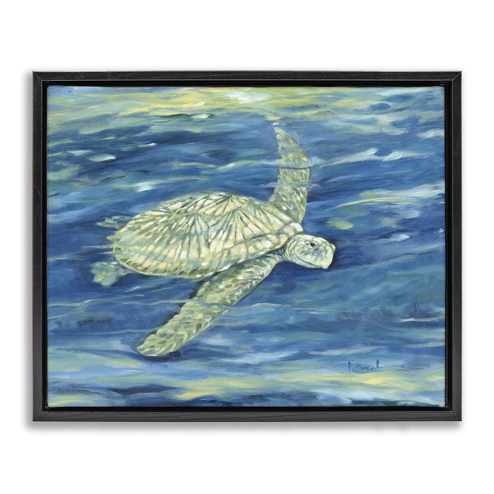 Underwater Turtle Nautical Sea Life, 16 x 20 Inch Canvas in Floater Frame