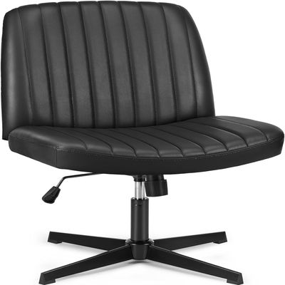 OLIXIS Criss Cross Legged Chairs Armless No Wheels Wide Seat Height Adjustable Swivel Padded PU Leather Home Office Desk Seating for Bedroom, Student, Study Room
