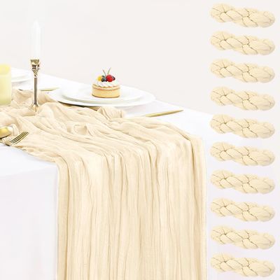 10 Pack Beige Cream Cheesecloth Table Runner 35x120 Inches, Summer Farmhouse Rustic 10ft Gauze Cheese Cloth Table Runner for Wedding Banquets Bridal Shower Birthday Party Home Decor