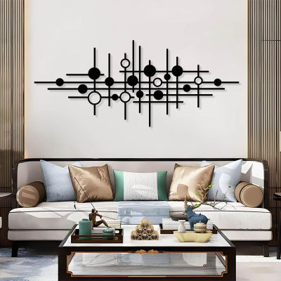 Metal Line Art Wall Decor, Metal Geometric Decor, Lines and Circles Metal Wall Art, Modern Metal Wall Art, Metal Abstract and Geometric Wall Decor, Large Metal Wall Art, Metal Wall Art for Living Room (White, 35"x15" | 90x38 cm)