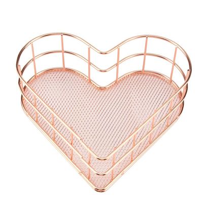 DULRLLY Metal Wire Storage Basket Heart Shape Storage Basket Desktop Organizer Container Multifunctional Small Organizer Bins Makeup Drawer Organizer Trays for Bathroom, Office,Entryway(Rose Gold)