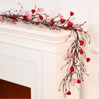 Yuxung Valentine's Day Garland with 30 Fairy Lights 4.5ft Pip Berry Cherry Blossom Garland LED Christmas Lights for Valentine's Day Wedding Party (Red, Pink)