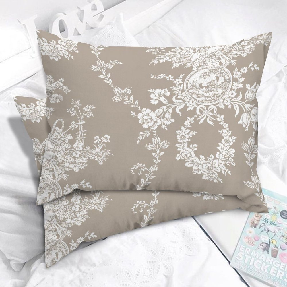 MangGou Chinoiserie Style Body Pillow Covers Set of 2 Tan French Country Toile Floral Cushion Cover 20x26in Asian Lumbar Pillow Case Toss Pillowcase Rustic Decor for Bedroom Living Room Sofa
