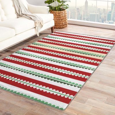 Christmas Rug 2x3 ft, Xmas Area Rug, Holiday Rugs for Entryway Living Room Bedroom, Red and Green Carpet, Kids Room Decor for Boys Girls, Washable Non Slip Soft Low Pile Indoor Door Mat