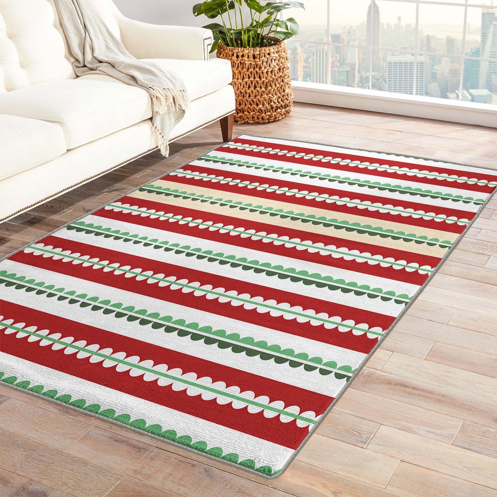 Christmas Rug 2x3 ft, Xmas Area Rug, Holiday Rugs for Entryway Living Room Bedroom, Red and Green Carpet, Kids Room Decor for Boys Girls, Washable Non Slip Soft Low Pile Indoor Door Mat