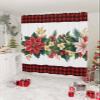 Christmas Buffalo Shower Curtain, Luxurious Flower Leaves Red Gold Green Waterproof Washable Boho Funny Cute Shower Curtains Set for Bathroom Farmhouse Bathtubs Curtains Decor Set 66"Wx72"L with Hooks view 2
