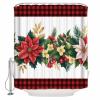 Christmas Buffalo Shower Curtain, Luxurious Flower Leaves Red Gold Green Waterproof Washable Boho Funny Cute Shower Curtains Set for Bathroom Farmhouse Bathtubs Curtains Decor Set 66"Wx72"L with Hooks view 3