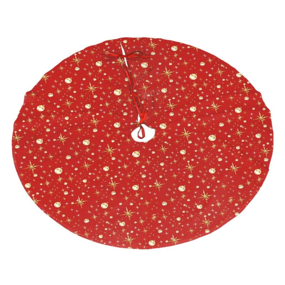 Yssammns Christmas Tree Skirt, Gold Glitter Stars, red and Gold Xmas Plush Tree Skirt Xmas Tree Ornaments for Xmas Holiday Party Decorations 36"