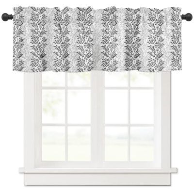 Anzona Curtain Valance 42" x 12", Gray Botanical Window Valances Rod Pocket Curtains Drapes, Pastoral Spring Summer Leaf Aesthetics Short Topper Curtain for Kitchen Cafe Living Room, 1 Panel