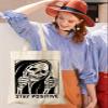 Miss Adola Aesthetic Canvas Tote Bag with Inner Pocket for Women Unique Funny Pattern Design Casual Sturdy Cloth Cotton Totes Bag with Pattern for Vacation, Shopping, Work, Gym, Positive Skull view 2