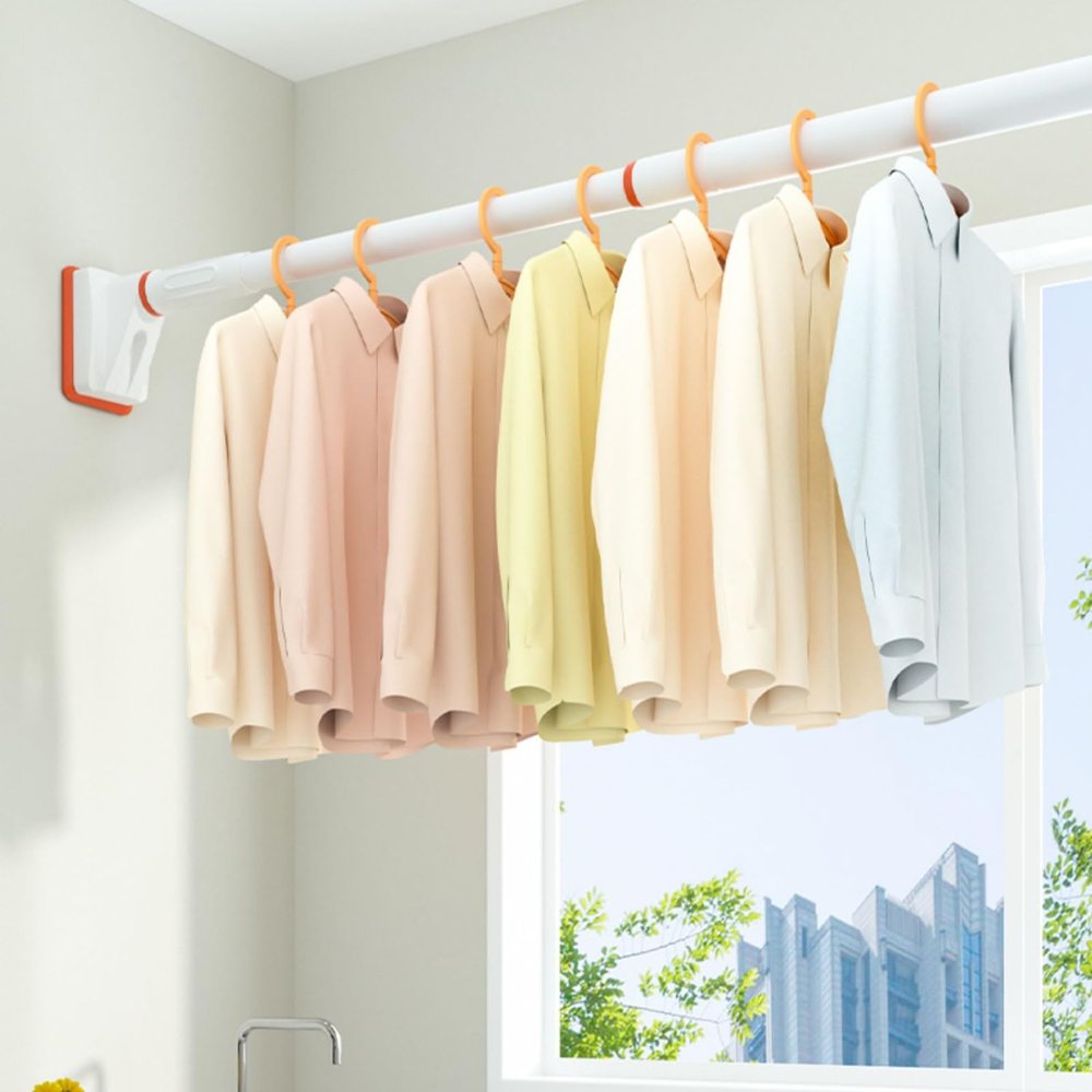 Adjustable Wardrobe Rod, Telescopic Clothes Hanging Pole with Removable Rod End, Space Saving Extendable Curtain Rod for Bathroom Balcony Bedroom Laundry Room ( Color : White , Size : 1.1-2M/3.6-6.5FT