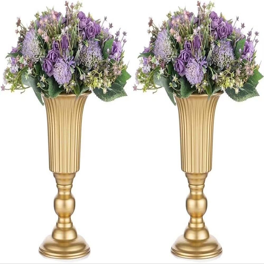 2 Pieces Flower Metal Vase Elegant Wedding Centerpiece Vase for Wedding Party Decoration, 23.2cm Tall Anniversary Vase