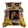 HOSIMA Farm Horse Comforter Set with 2 Pillowcases,Brown Wood Grain Print Queen Comforter Set for Adults Teens Boys Girls Sunflower Animal Bedding Country Farmhouse Room Decor Aesthetic. view 1