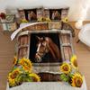 HOSIMA Farm Horse Comforter Set with 2 Pillowcases,Brown Wood Grain Print Queen Comforter Set for Adults Teens Boys Girls Sunflower Animal Bedding Country Farmhouse Room Decor Aesthetic. view 2