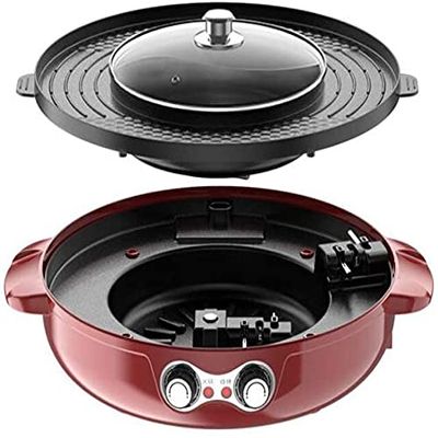 Electric Grill Indoor 2200W Electric Smokeless Grill And Hot Pot, 220V Detachable Easy To Clean BBQ & Shabu Shabu with Independent Temperature Control for 2-8 People Family Gathering Friend Meeting Pa