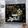 PIEPLE Happy New Year Shower Curtain, Black Gold Silver Waterproof Washable Boho Funny Cute Shower Curtains Set for Bathroom Farmhouse Bathtubs Curtains Decor Set 48" Wx72 L with Hooks view 3