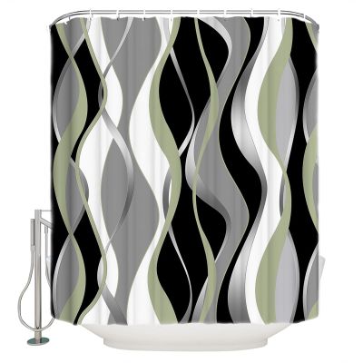 Sage Green Stripes Shower Curtain, Modern Geometric Black Grey White Waterproof Washable Boho Funny Cute Shower Curtains Set for Bathroom Farmhouse Bathtubs Curtains Decor Set 54"Wx78"L with Hooks