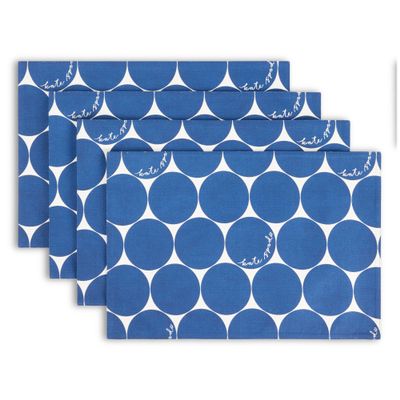 Kate Spade New York Joy Dot Placemats 4-Pack Set, Reversible, 100% Cotton, Machine Washable, Navy Blue/Cream, 13"x19"