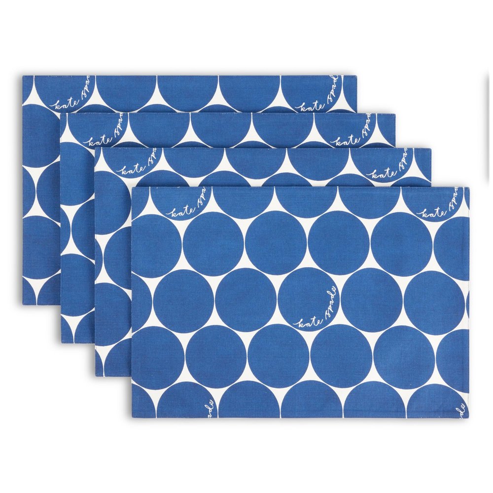 Kate Spade New York Joy Dot Placemats 4-Pack Set, Reversible, 100% Cotton, Machine Washable, Navy Blue/Cream, 13"x19"