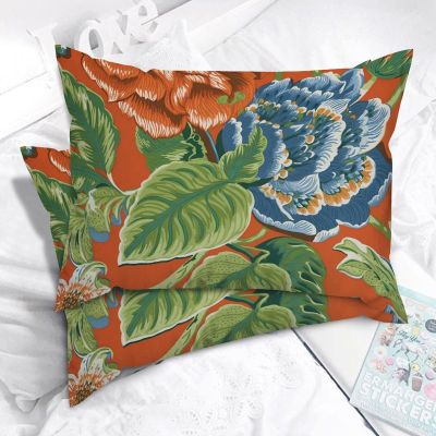 MangGou Chinoiserie Peony Chinese Floral Pillow Case Orange and Navy Lumbar Throw Pillow Covers Set of 2 Asian Inspired Cushion Cover 20x26in Accent Body Pillowcase Decor for Couch Sofa Bed Car