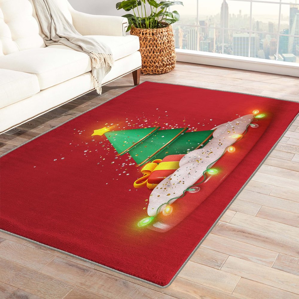 Christmas Tree Rug 2x3 ft, Xmas Area Rug, Red Rugs for Entryway Living Room Bedroom, Holiday Carpet, Kids Room Decor for Boys Girls, Washable Non Slip Soft Low Pile Indoor Door Mat