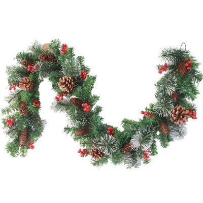 Christmas European PVC Wreath, Pine Needles Mixed with Pine Cones and Red Fruits 2.7 M Hanging Cane, Front Door Mantelpiece Decoration, Dress-Up Piece to Create a Festive Atmosphere