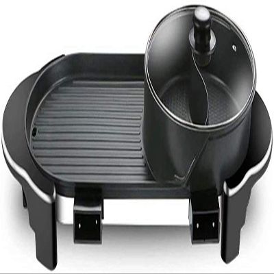 2 in 1 inseparable Electric BBQ Hotpot with 5 Temperature adjustments for Indoor Outdoor (Color : Black 2, Size : 65 * 26cm)