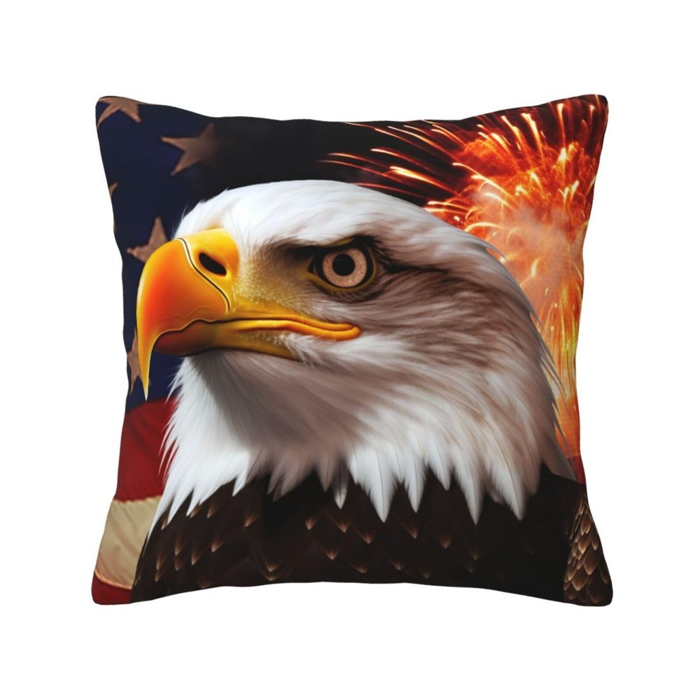 AdaNti American Flag Fire Eagle Print Throw Pillow Cover Square Soft Cushion Cover Throw Pillow Case for Home Decor Living Room Bed Couch Car 16"x16"