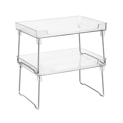 BFLCTTBD 2pcs Clear Acrylic Foldable Shelves Cabinet Storage Organizer Shelf Rack Countertop Stackable Shelve for Kitchen Bathroom