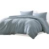 Benjara Uvi 3 Piece Queen Comforter Set, Cotton, Natural Crinkled Texture, Blue view 1