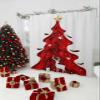 Xmas Tree Shower Curtain, Christmas Contemporary Red Deer Star Bird Waterproof Washable Boho Funny Cute Shower Curtains Set for Bathroom Farmhouse Bathtubs Curtains Decor Set 48"Wx72"L with Hooks view 1