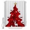 Xmas Tree Shower Curtain, Christmas Contemporary Red Deer Star Bird Waterproof Washable Boho Funny Cute Shower Curtains Set for Bathroom Farmhouse Bathtubs Curtains Decor Set 48"Wx72"L with Hooks view 3