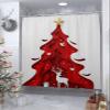 Xmas Tree Shower Curtain, Christmas Contemporary Red Deer Star Bird Waterproof Washable Boho Funny Cute Shower Curtains Set for Bathroom Farmhouse Bathtubs Curtains Decor Set 48"Wx72"L with Hooks view 4