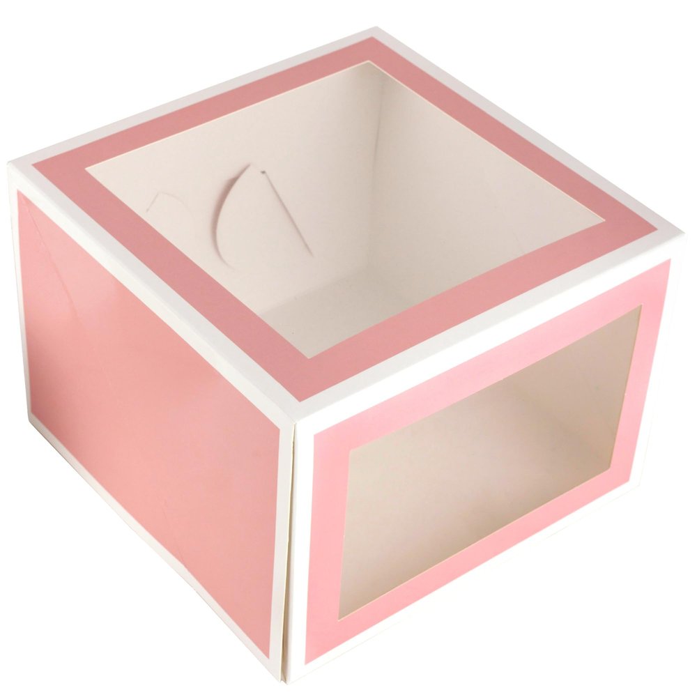 O'CREME Pink-and-White Square Cake Box 10 Inch x 10 Inch x 7 Inch High with Window on Top and in Front - Pack of 10