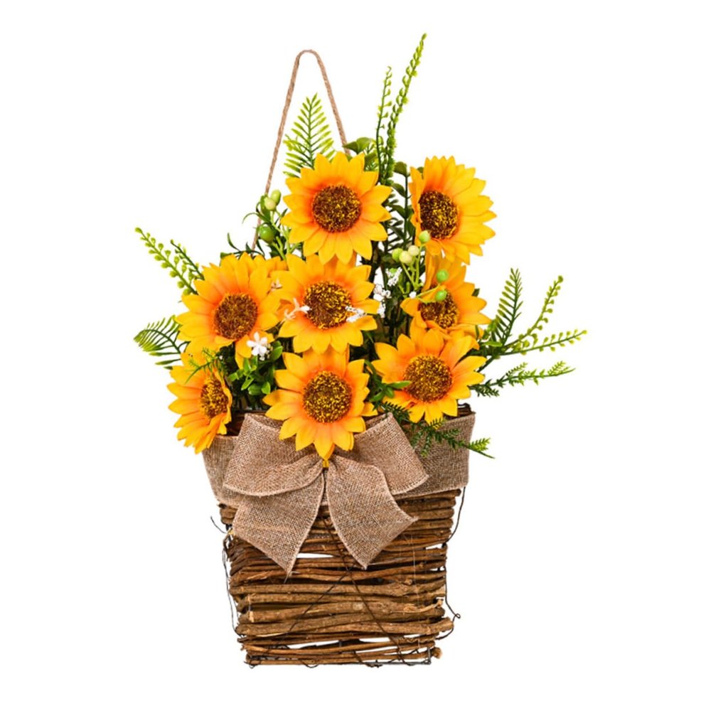 IMIKEYA Sunflower Basket Sunflower Wreath Farmhouse Decor Lavender Plant Home Accents Decor Wildflower Door Hanger Fake Door Wreath Manual Hanging Spring Decorative Hanging
