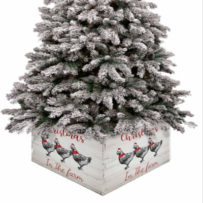 Christmas Tree Collar 4PCS-17"x10", Christmas Tree Ring Christmas Farmhouse Chickens Christmas Tree Stands Skirts Base Covers for Xmas Holiday Home Decor