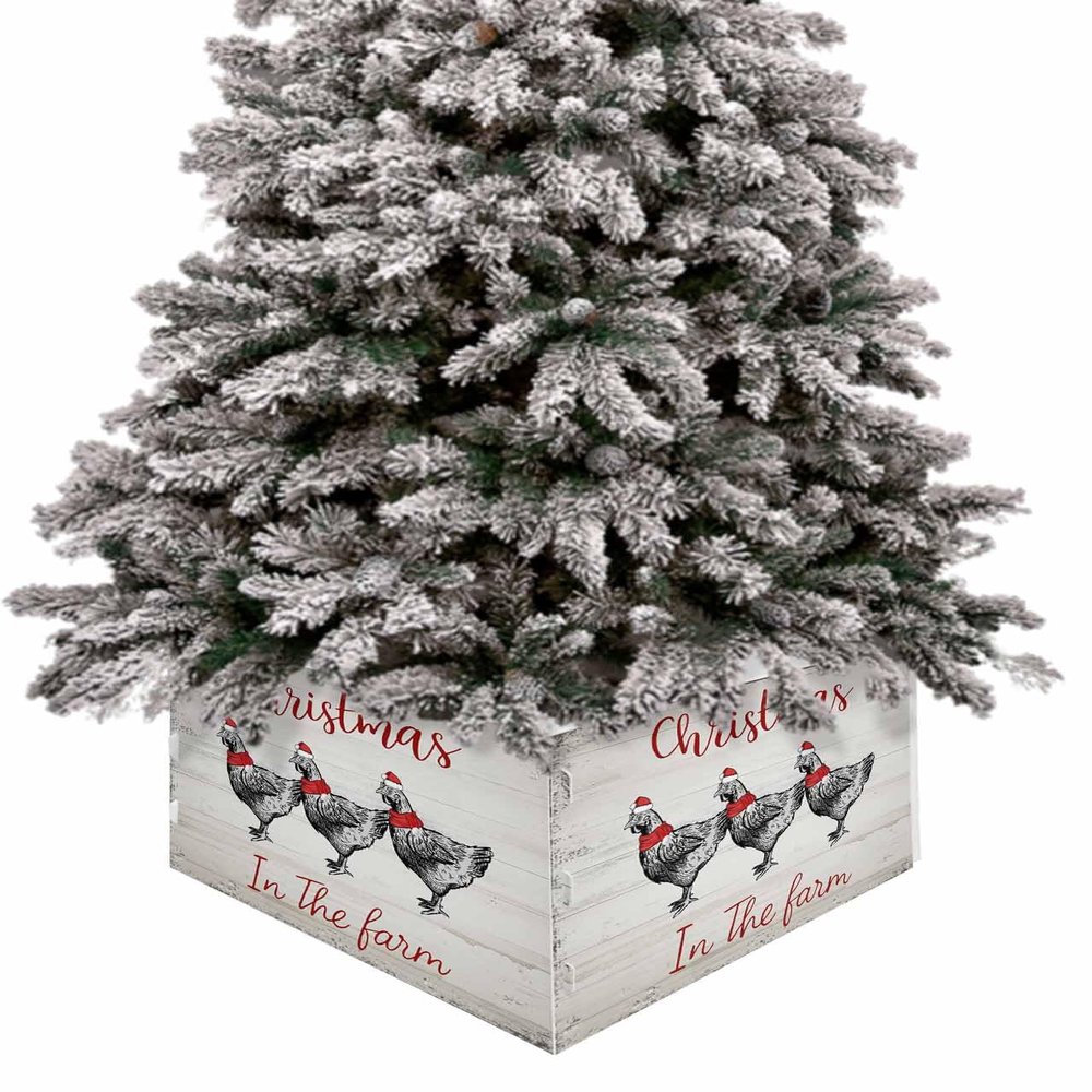 Christmas Tree Collar 4PCS-17"x10", Christmas Tree Ring Christmas Farmhouse Chickens Christmas Tree Stands Skirts Base Covers for Xmas Holiday Home Decor