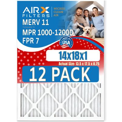 14x18x1 Air Filter MERV 11 Rating, 12 Pack of Furnace Filters Comparable to MPR 1000, MPR 1200 & FPR 7 - Made in USA by AIRX FILTERS WICKED CLEAN AIR.
