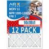 14x18x1 Air Filter MERV 11 Rating, 12 Pack of Furnace Filters Comparable to MPR 1000, MPR 1200 & FPR 7 - Made in USA by AIRX FILTERS WICKED CLEAN AIR. view 1