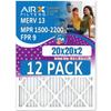 20x20x2 Air Filter MERV 13 Rating, 12 Pack of Furnace Filters Comparable to MPR 1500-2200 & FPR 9 - Made in USA by AIRX FILTERS WICKED CLEAN AIR. view 1