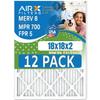 18x18x2 Air Filter MERV 8 Rating, 12 Pack of Furnace Filters Comparable to MPR 700 & FPR 5 - Made in USA by AIRX FILTERS WICKED CLEAN AIR. view 1