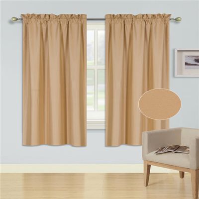 1 Set Window Curtain Smooth Microfiber Texture Solid Lined Rod Pocket Blackout 63" R64 (Gold Honey)