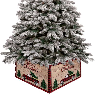 Christmas Tree Collar 4PCS-17"x10", Christmas Tree Ring Merry Christmas Red and Black Buffalo Plaid Truck Tree Christmas Tree Stands Skirts Base Covers for Xmas Holiday Home Decor