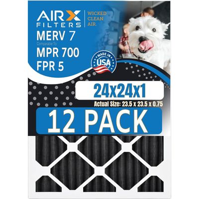 24x24x1 Air Filter MERV 7 Rating, 12 Pack of Furnace Filters Comparable to MPR 700, FPR 5, Pet Odor Retention Filters - Made in USA by AIRX FILTERS WICKED CLEAN AIR.